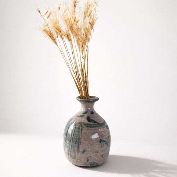 MINI STUDIO POTTERY SIGNED BUD VASE BLUE/GREY GLAZED COTTAGE-CORE MCM BOHO EUC - Picture 1 of 6